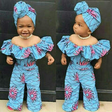 Load image into Gallery viewer, Two Piece 6-18M Infant Baby Girls Off Shoulder Dashiki African Floral Cotton Romper + Headband
